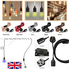 2m-4m Fabric Flex Cable kit Plug In Pendant Lamp Light Set E27 screw bulb holder