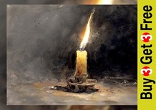 Single Burning Candle 5"x7" Print on Matte Paper | Moody Still Life Painting