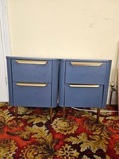 MADE .com Store Brand Blue Matt Bedside Tables Metal Legs