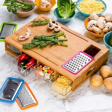 Chopping Board with Containers, Large Bamboo Cutting Board with anti slip pads