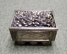Metal Trinket Box Coal Trailer With Blue Velvet Inlay, Very Detailed 