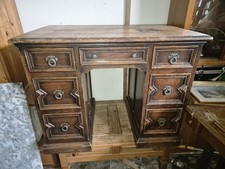 Antique carved oak jacobean style kneehole writing desk (SHOP)