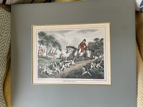Three hunting prints - three, mounted