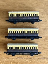 3 x Graham Farish N Gauge 4-Wheel Coaches in (Repainted) Chocolate & Cream