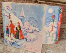 Vtg Christmas Crinoline Lady Snow Moon  1940s Used Greeting Card (EB10565