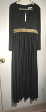 Issa Women's Black Maxi Dress with Gold Beaded Waist Band. RIP IN HEM. Size 14