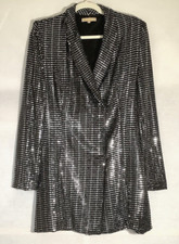 Evening Jacket M/L Black & Silver Tuxedo Style Long Sleeve Back Vent