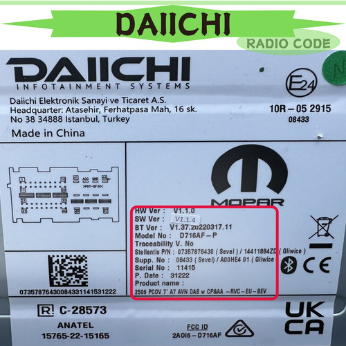 Daiichi radio code for - radio,