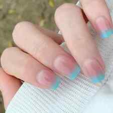 False nails Short Blue Pink Gradient Ombre Glossy 24PK + Nail Tabs BN457