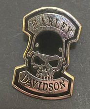 Harley Davidson Skull Silver & Black Enamel Metal Lapel Pin Badge 