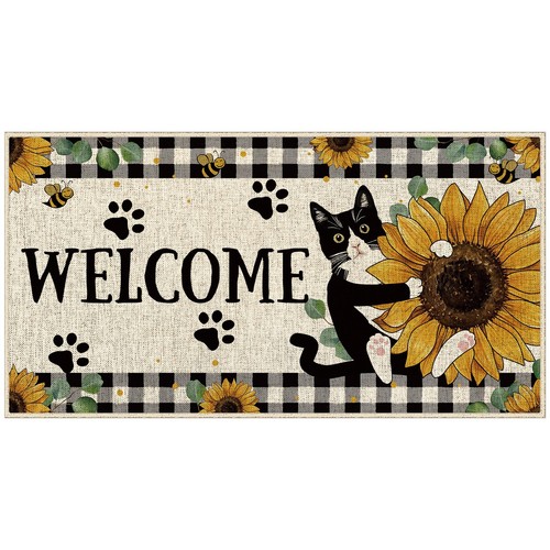 Welcome cat door mat - welcome,