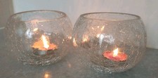 2 Large Crackled Glass Tea light Holder