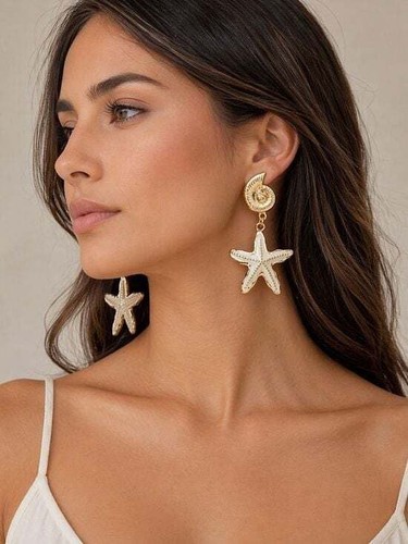 Gold starfish drop - starfish, earrings