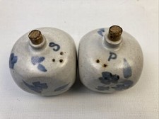 Studio Art Pottery Salt & Pepper Tan W/ Flower Stoneware Signed Goodsell Vintage
