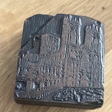 Vintage Printers Block Of York Minster Brass On Wood 4x4cm