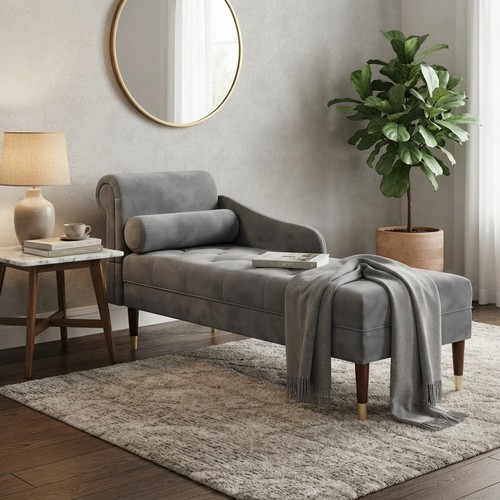 Stylish grey velvet chaise - stylish,