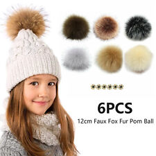 6X 12CM Fluffy Faux Fox Fur Pompom Fur Pom Poms Ball For Hat Bags Crafts Sewing