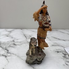 Vintage Pocahontas Native American Figure With Wolf 12” Resin.   (B31)