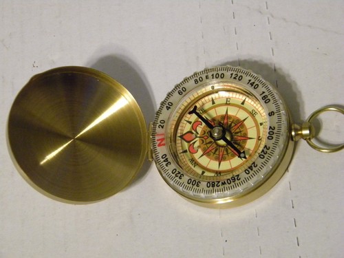Gold pocket watch compass - watch,