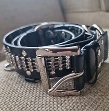 Rare Vtg GUESS Synt Leather Studded Rhinestone Bondage Grunge Punk Belt Wide