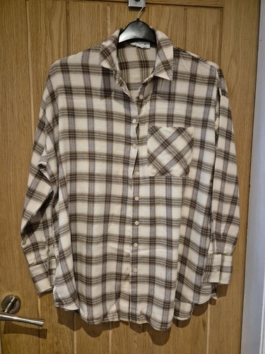 Brown cream check long shirt - cream,