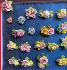 Vintage China Flower Brooch - job lot 16 brooches + three china flower earrings 