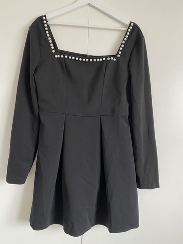 Black dress with pearl detail - dress,