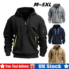 Retro Sweatshirt Men Winter Work Half Zip Up Jumper Hoodie Hooded Jacket Coat