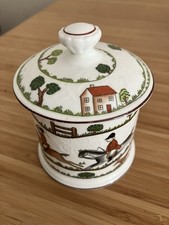 Crown Staffordshire Hunting Scene Lidded Jam/Marmalade Pot
