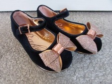 Ted Baker girls UK 7 EU 24 party occasion navy velvet Mary Jane shoes with gold