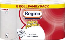 Regina 3 Ply Kitchen Roll, 8 Pack Thirst Pockets, Highly Absorbent Strong Towels