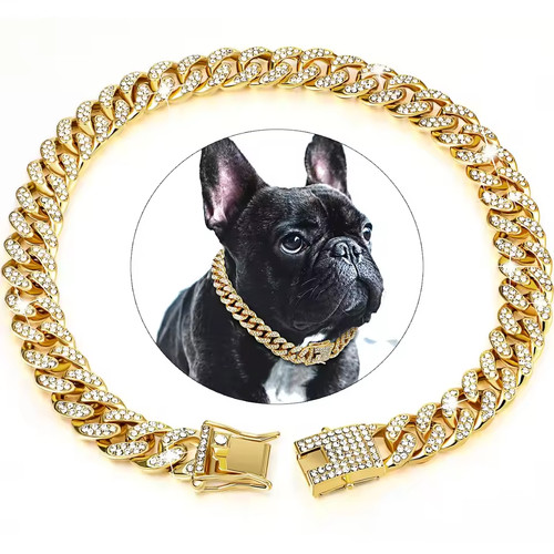 Dog cat diamond cuban collar - &,