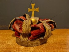 Antique Crown from a religious Christian/Catholic statue figurine. Red velvet.