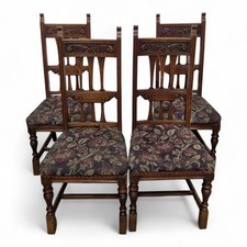 Antique dining chairs set of 4 carved solid oak kitchen / dining chairs