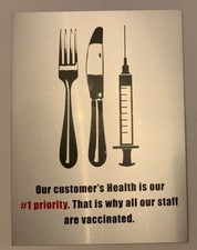 100% Aluminum Staff Vaccinted Restaurant Sign 7 X 5 Customers Notice Sign