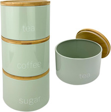 3 Pieces Jar with Wooden Lid Tea Coffee Sugar Canister Storage Container Bowl Po