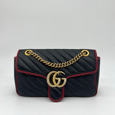 Gucci GG Medium Marmont Flap Bag in Black Quilted Leather and Gold Hardware