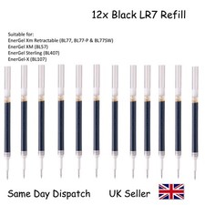 12 x Pentel LR7 Energel Pen Refill 0.7mm Ball Metal Tip Black Ink LR7