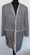 Zara Blue & White Gingham Check Freyed Edge to Edge Peplum Trim Jacket Coat XL
