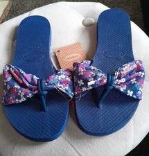 Havaianas Ladies Trop Pri Navy Blue Floral Toe Post Slip On Sandals Size 4-5 New