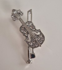 Rhinestone Silver Viola Violin Brooch Pin