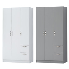 3 Door Wardrobe White or Grey