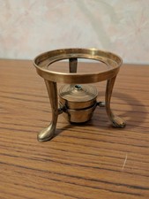 Vintage Solid Brass Table Top Kettle Kerosene  Burner Stand 3 Leg Antique 1970s?