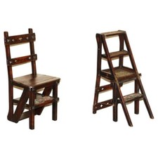 FINE ANTIQUE ARTS & CRAFTS METAMORPHIC LIBRARY STEPS ORIGINAL CARPET UPHOLSTERY