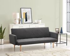 3 Seater Sofa Bed Fabric Sofa Chevron Design With Wooden Leg, Dark Grey Fabric