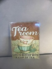 Tea Room Vintage Style Tin Metal Cafe Sign  Collectible 20cm x 15cm