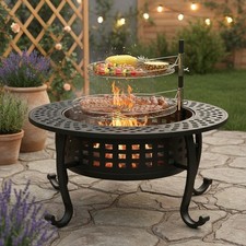 Large Outdoor Fire Pit Table Garden Stove Brazier BBQ Heating with 2 Tier Grills