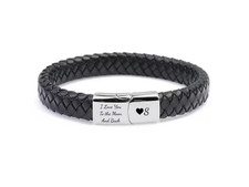 Personalised Braided Leather Bracelet Engraved Men's Bracelet, Christmas Gift