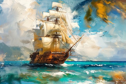 Pirate ship seascape canvas - ship,