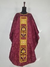 Vintage French Ecclesiastical Velvet and Embroidery Cope Vestment 115x114cms